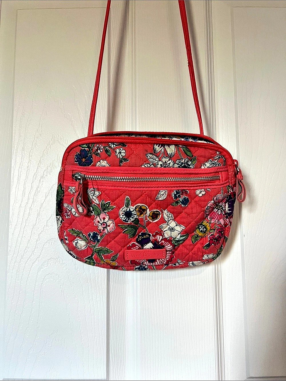 Vera Bradley Triple Zip Hipster Crossbody Bag Floral Red
